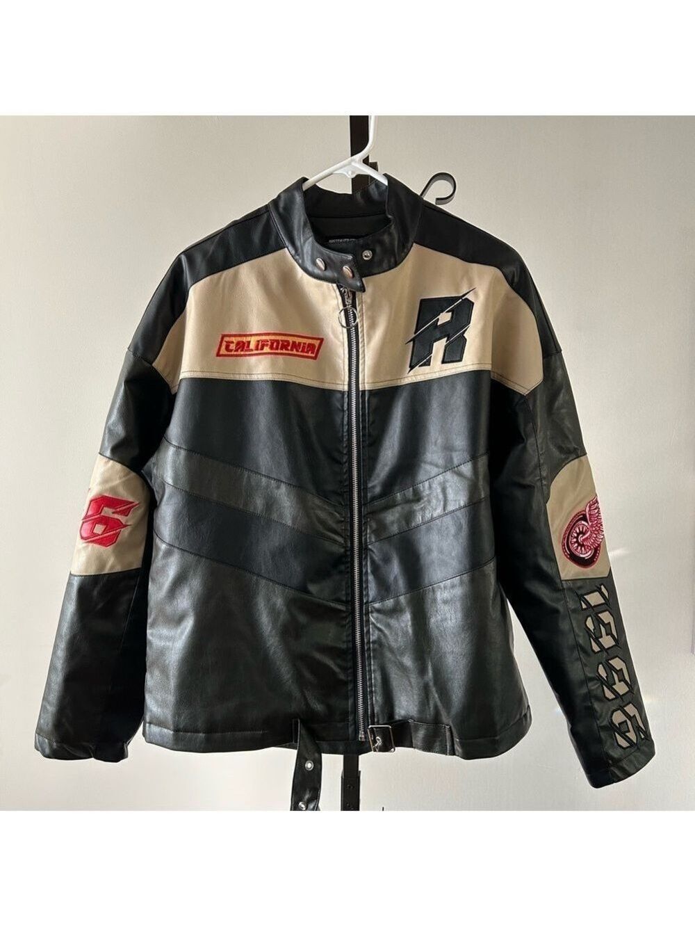 PrettyLittleThing Faux Leather Racer Jacket, Size XSmall.
